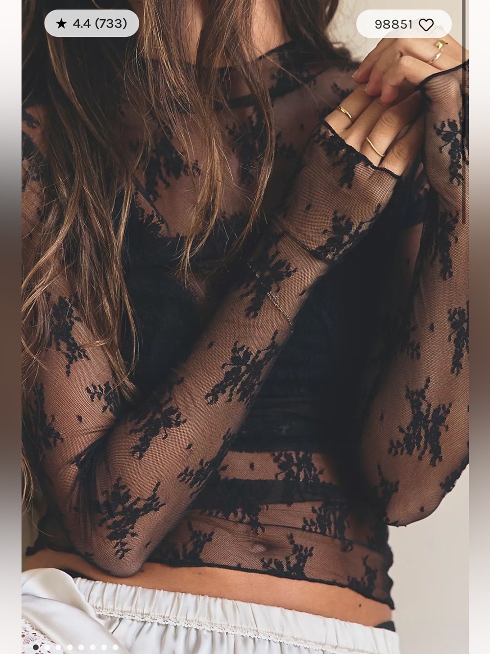Free People Lady Lux Floral Mesh Layering Top lace XS NWT Black